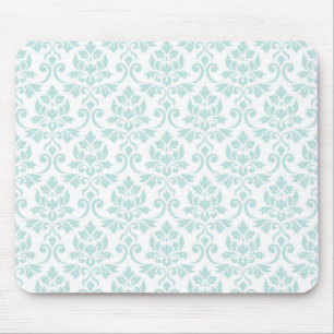 Feuille Damask Pattern Light Teal on White Mouse Mat