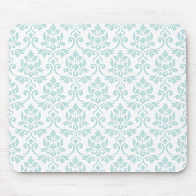 Feuille Damask Pattern Light Teal on White Mouse Mat (Front)