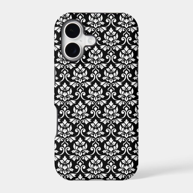 Feuille Damask Pattern White on Black (Back)