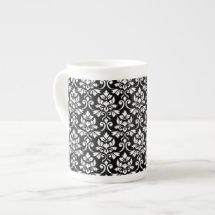 Feuille Damask Pattern White on Black Bone China Mug