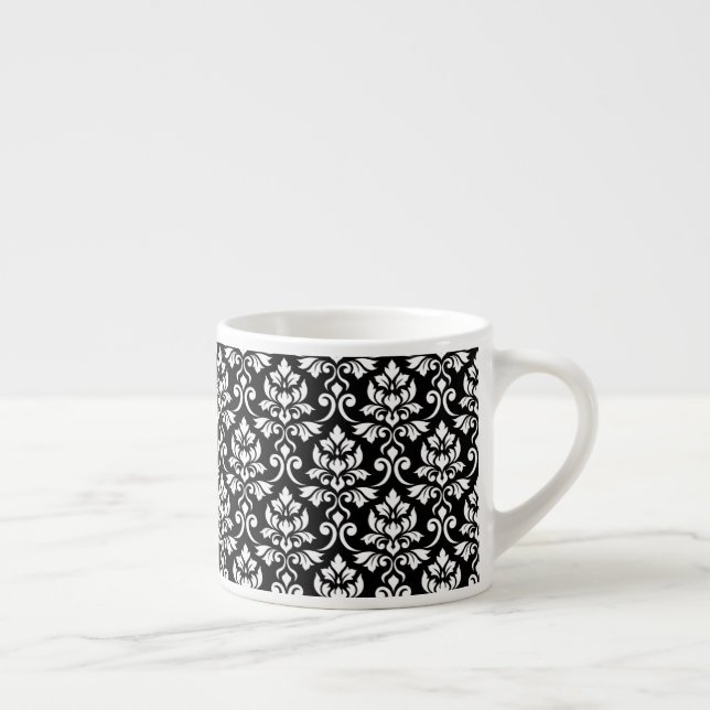 Feuille Damask Pattern White on Black Espresso Cup (Right)