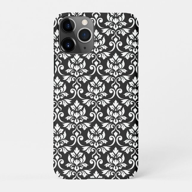 Feuille Damask Pattern White on Black iPhone Case (Back)