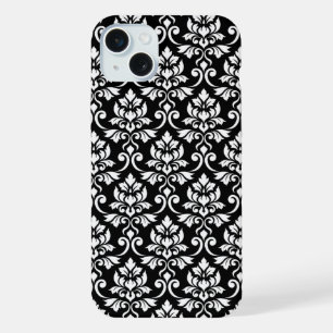 Feuille Damask Pattern White on Black iPhone 15 Plus Case