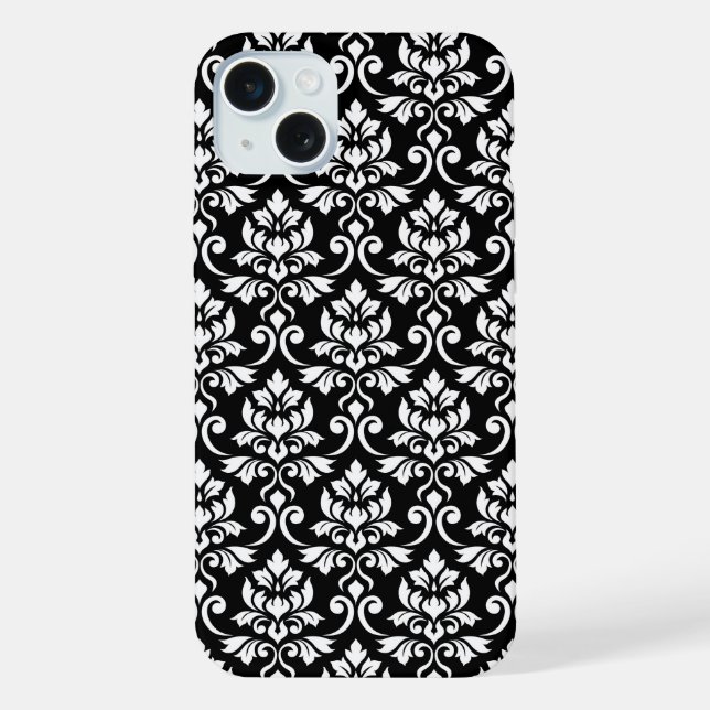 Feuille Damask Pattern White on Black iPhone Case (Back)