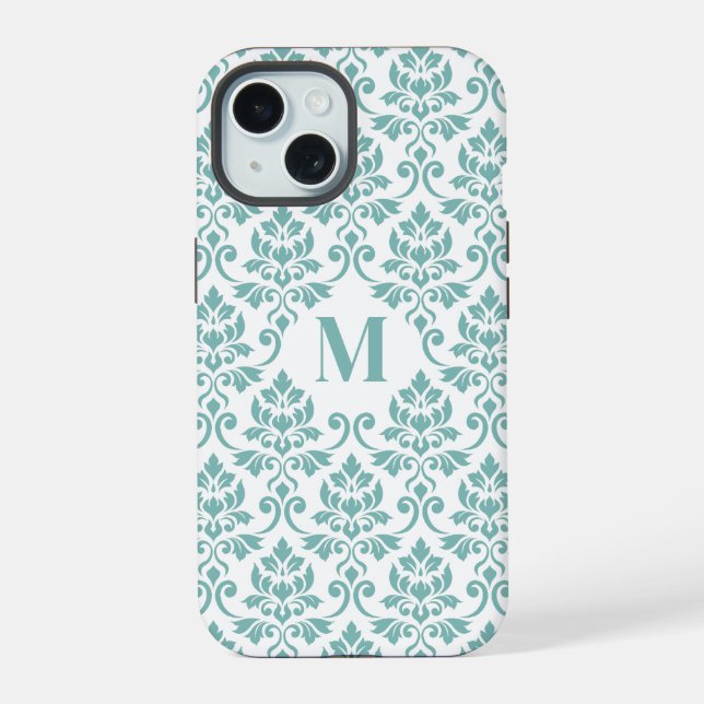 Feuille Damask Teal Pattern (Custom) iPhone 15 Case (Back)