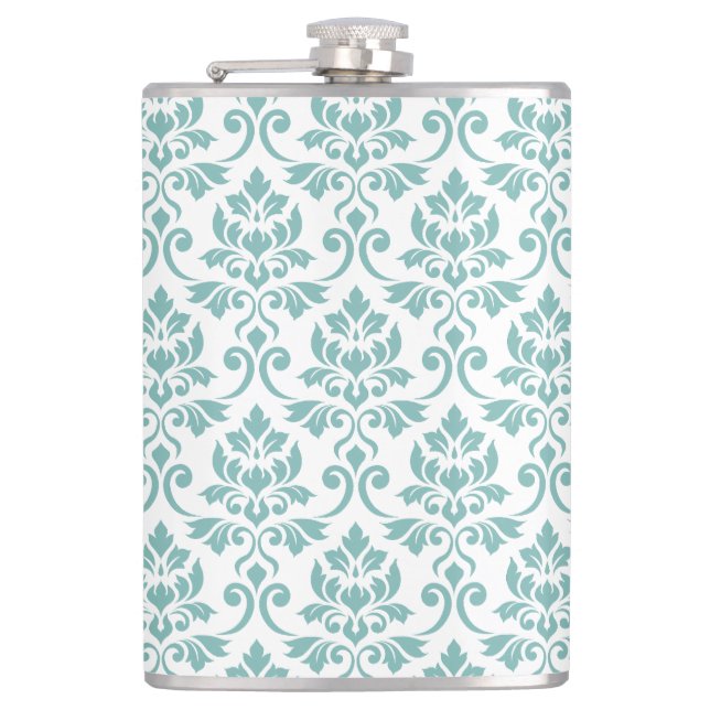Feuille Damask Teal Pattern Hip Flask (Front)
