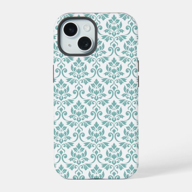 Feuille Damask Teal Pattern iPhone 15 Case (Back)