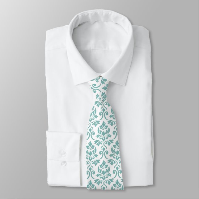 Feuille Damask Teal Pattern Tie (Tied)