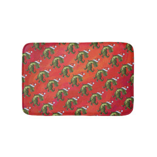 Fextive TRex Dino Pattern on Red Bath Mat