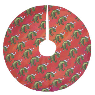 Fextive TRex Dino Pattern on Red Brushed Polyester Tree Skirt