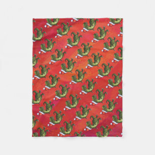Fextive TRex Dino Pattern on Red Fleece Blanket