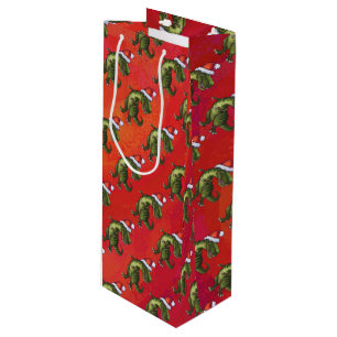 Fextive TRex Dino Pattern on Red Wine Gift Bag