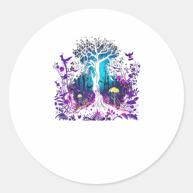 Fey Gothic Emo Goblincore Aesthetic  Forest Graphi Classic Round Sticker (Front)