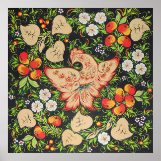 Fhoenix firebird art in Russian folk art khokhloma Poster