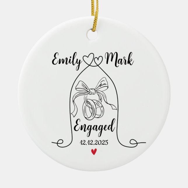 Fiance Gift, Proposal Keepsake, couple engaged  Ceramic Tree Decoration (Front)