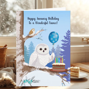 Fiance Happy January Birthday Snowy Owl Card
