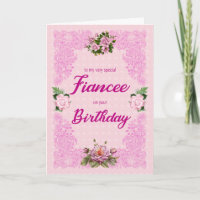 Fiancee Birthday with Pink Roses Card