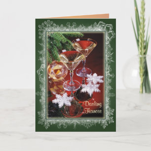 Fiancee - Romantic Christmas card.Glasses of wine Holiday Card