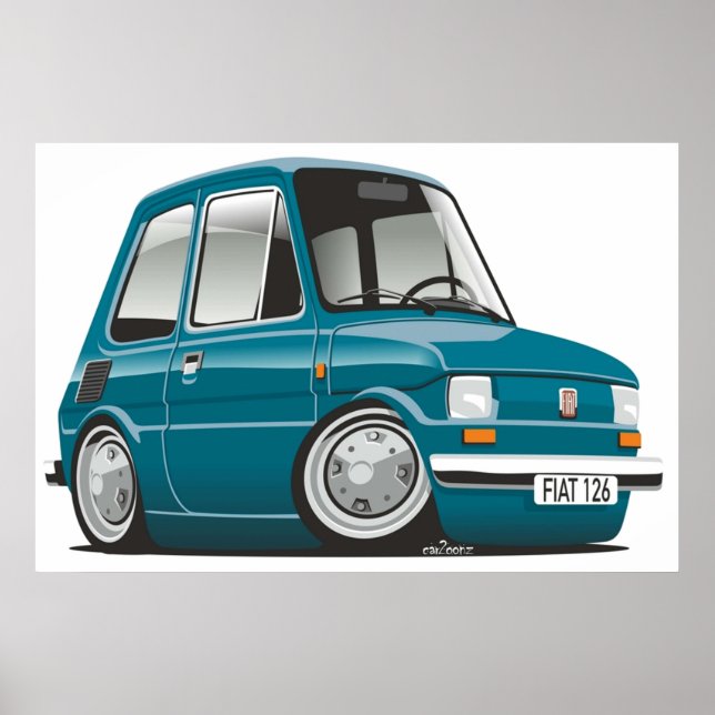 Fiat 126 caricature turquoise poster (Front)