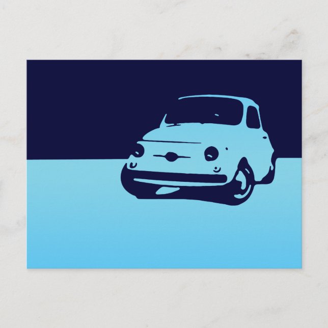 Fiat 500, 1959 - Lt blue on dark postcard (Front)