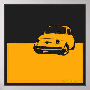 Fiat 500, 1959 - Yellow on charcoal black Poster