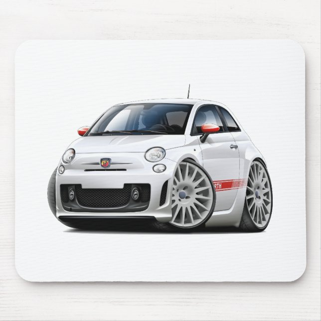 Fiat 500 Abarth White Car Mouse Mat (Front)