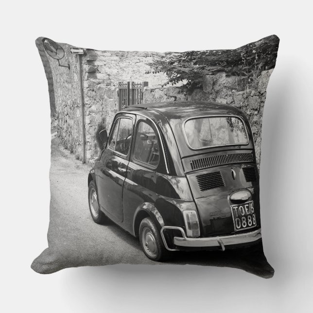 FIAT 500 car in black and white Cushion (Front)