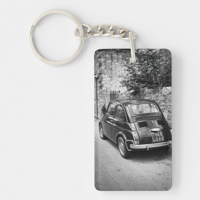 FIAT 500 car in black and white Key Ring (Front)