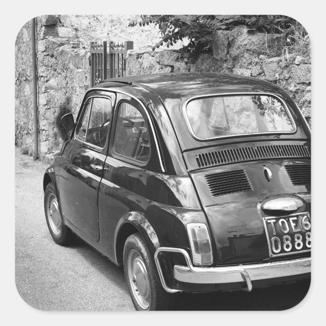 FIAT 500 car in black and white Square Sticker (Front)
