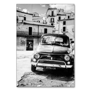 Fiat 500, cinquecento in Italy, classic car gift Table Number
