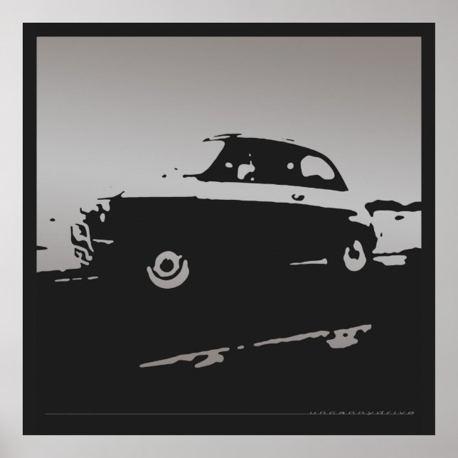 Fiat 500 classic - Silver on black poster (Front)
