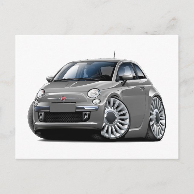 Fiat 500 Grey Car Postcard (Front)