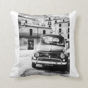 Fiat 500 in Italy, classic car pillow, cushion