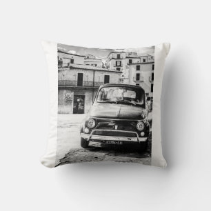 Fiat 500 in Italy, classic car pillow, cushion