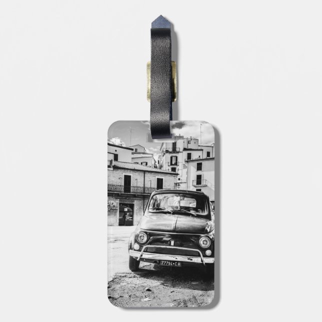 Fiat 500 Luggage tag, classic Italian Car Tag (Back Vertical)