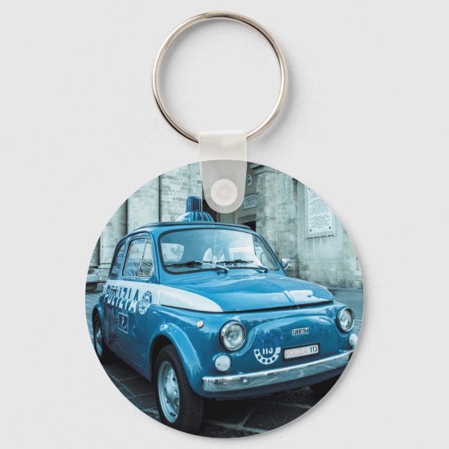 Fiat 500 Police car in central Italy Key Ring (Front)