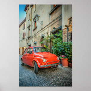 Fiat 500, red, Classic Italian Car in Italy Poster