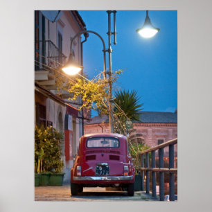 Fiat 500, vintage cinquecento, at night, Italy Poster