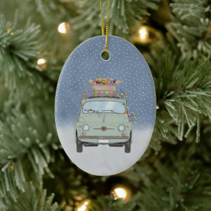 Fiat 500 with Christmas gifts Ceramic Ornament