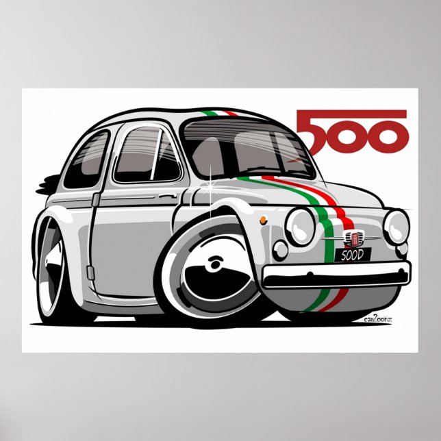 Fiat 500D caricature white Poster (Front)