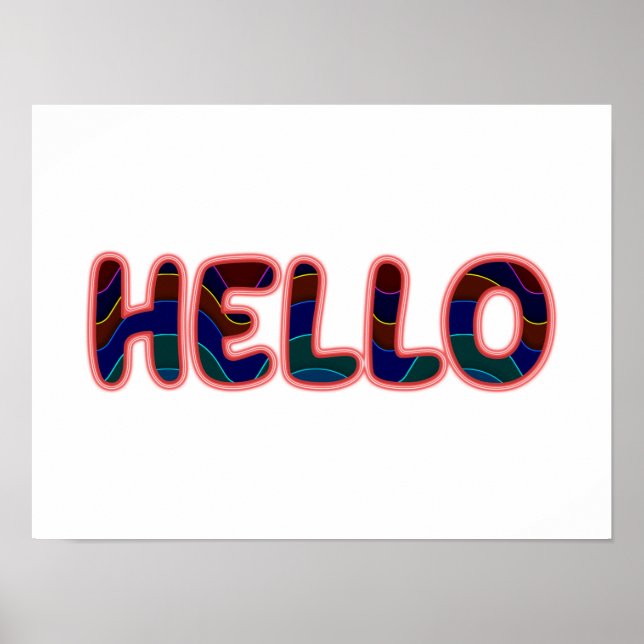 Fiberoptic Neon Glow HELLO Greeting  Poster (Front)