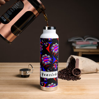 Fibonacci 'Fish Chequered Black' by Kenneth Yoncic Water Bottle