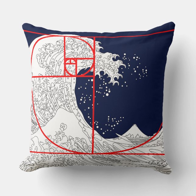 Fibonacci Sequence and The Great Wave Cushion (Front)