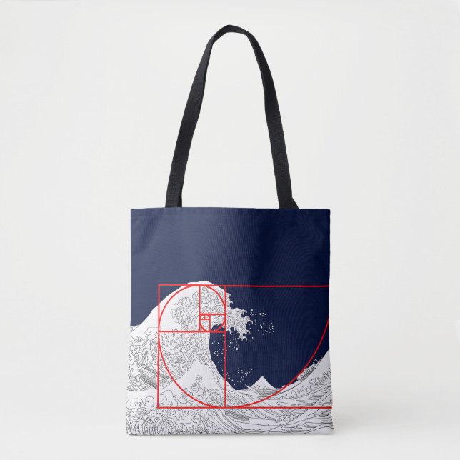 Fibonacci Sequence and The Great Wave Tote Bag (Front)