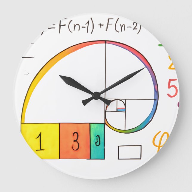 Fibonacci Spiral & Golden Ratio Math Wall Clock (Front)