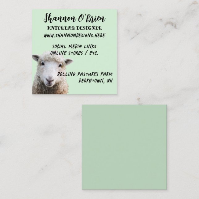 Fibre Arts Lamb Sheep Sage Square Business Card (Front/Back)