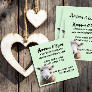 Fibre Arts Lamb Sheep Sage Square Business Card