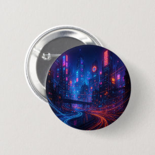 Fibre Optic Cityscape 6 Cm Round Badge