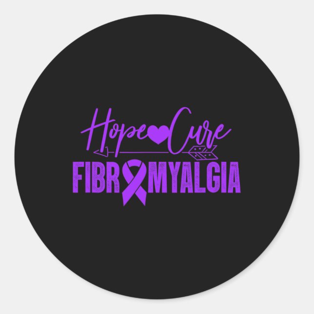 Fibro Awareness Hope Cure Fibromyalgia Purple Ribb Classic Round Sticker (Front)