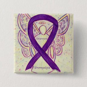 Fibromyalgia Awareness Angel Ribbon Custom Art Pin